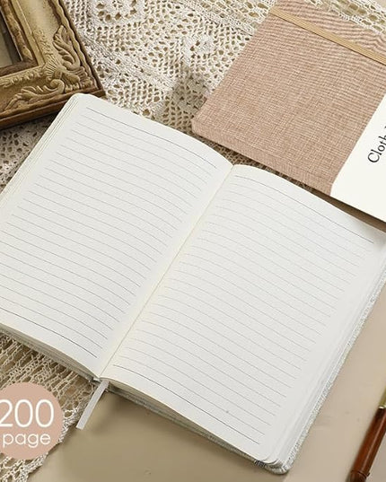 ipoul Linen Journal, A5, 8x6, Ruled Notebook, Journal for Writing, Hardcover, Lay Flat, with Band Closure & Pen Holder, Pink