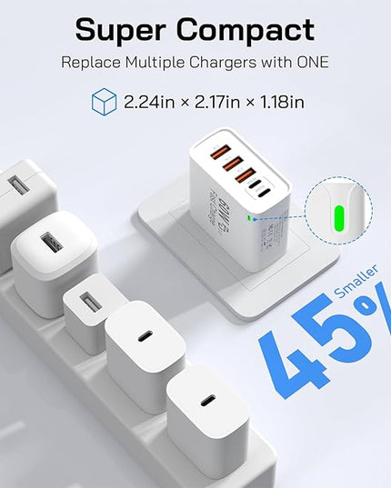 2Pack USB C Fast Charger Block, 60W 5-Port USB C Wall Charger 30W Type C Charging Block, 2USB C+3USB A PPS/PD 3.0 Multiport Charging Cube for iPhone 17 16 15 14 Pro Max,for Galaxy S25 S24 Ultra, i Pad