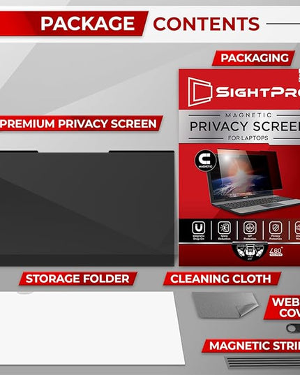 SightPro Magnetic Laptop Privacy Screen 15.6 Inch 16:9 - Removable Computer Privacy Filter Shield and Protector