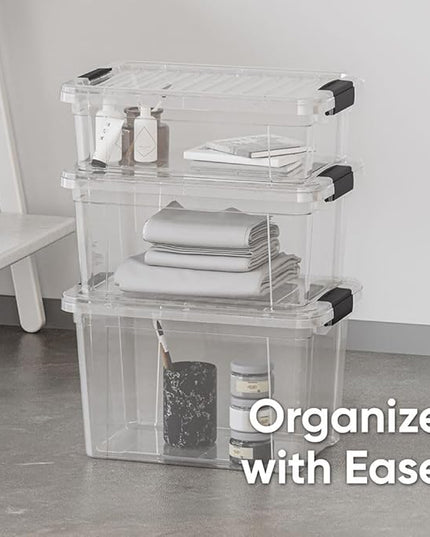 Superio Clear Storage Boxes with Lids, 8.75 Quart Plastic Container Bins for Organizing, Stackable Crates, BPA Free, Non Toxic, Odor Free, Organizers for Home, Office and Dorm, 8 Pack