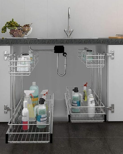 Under Sink Organizer 9"W X18.5"D，Pull Out Cabinet Organizer 2 Tier，Under Sink Slide Out Organizer Chrome Plated, Under Kitchen Bathroom Sink Organizer, Pantry Cabinet Closet Organization Rack, 1 Pack