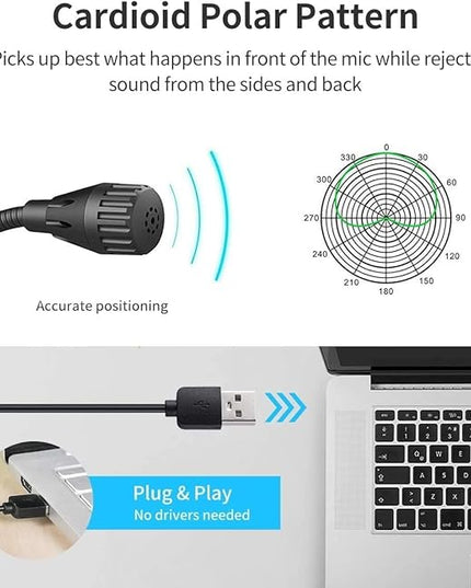 JOUNIVO USB Computer Microphone JV605 PRO with Mute Button & Volume Knob Compatible with PC Laptop Desktop Mac PS4, Play & Plug Gooseneck Mic Recording for Gaming, Streaming, YouTube, Vocal
