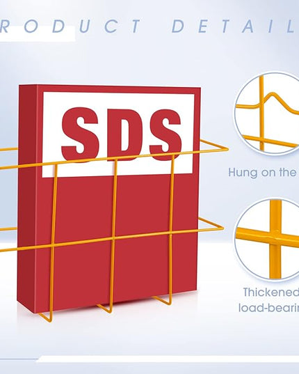 Nuenen 4 Packs Msds Binder Holder Wall Mount Msds Binder Rack Mounting Wire 3 Ring Storage for File Magazine Book Sheet Organizer Safety Display Office Home, 13.78 x 8.66 x 4.33 Inch