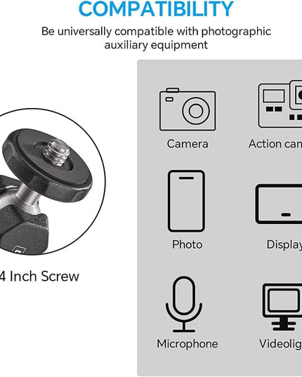 Super Clamp Camera Clamp Mount Monitor 360°Ballhead Magic Arm Double Ball Head Adapter with 1/4"-20 & 3/8"-16 Thread for Canon Nikon DSLR Camera/Gopro/LED Light Ronin-M/Ronin MX/FreeflyMOVI