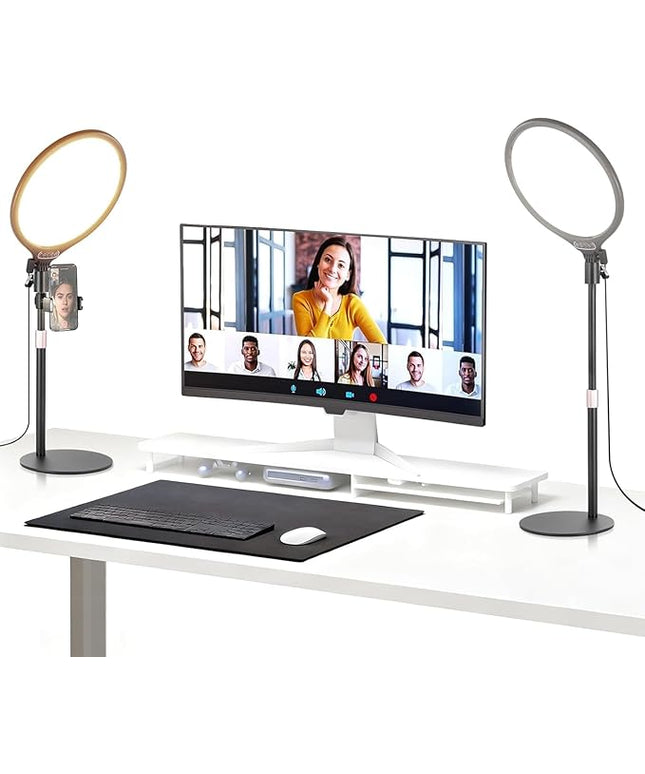 NEEWER Basics 2 Pack 10.5" Desktop LED Ring Light with Stand for Desk/Phone Holder, 3000-6500K Full Screen 15W Panel Lighting for iPhone Recording Streaming Selfie Laptop Webcam Video Conference, R10
