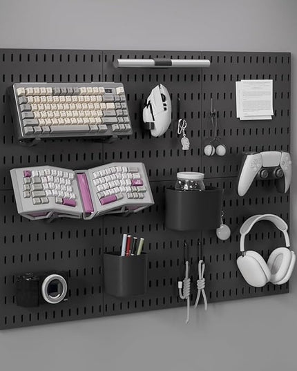 Gliging Controller and Keyboard Holder Wall Mount, Modular Gaming Pegboard with Accessories, Wall Organizer Peg Board for Keyboard Xbox PS5 PS4 Switch, Video Game Storage(33″×22″)