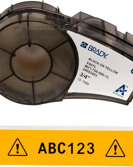 Brady Authentic (M21-750-595-YL) All-Weather Vinyl Label for Indoor/Outdoor ID, Lab and Equipment Labeling, Black on Yellow- For M210, M210-LAB, M211, BMP21-PLUS and BMP21-LAB Printers, .75" W 21' L