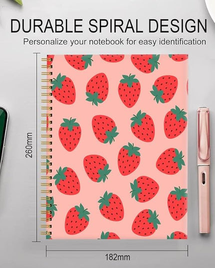 Spiral Journal Notebook for Women,A5 College Ruled Notebooks 6"x 8.4", 120 Pages (60 Sheets) Lined Journal with Premium Thick Paper,Perfect for School Office Home(Pink Strawberry)