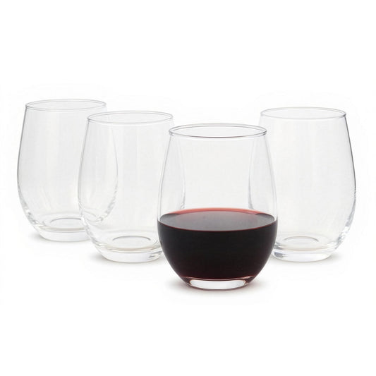 Amazon Basics Stemless Red Wine Glasses Set Of 4, 18 Oz Clear Glass, Classic Design for Everyday Dining, Weddings & Parties, Dishwasher-Safe