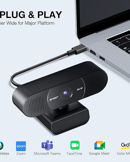 EMEET C960 2K Webcam with Microphone, 2K QHD, 2 Noise-Reduction Mics, TOF Autofocus Streaming Webcam with Privacy Cover, Plug&Play USB Webcam for Calls/Conference, Zoom/Skype/YouTube, Laptop/Desktop