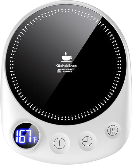 KitchekShop Coffee Mug Warmer - Fastest Heating & Highest Temperature, Coffee Cup Warmer for Desk Auto Shut Off, 4 Temp Settings & 1-12H Timer, Smart Electric Beverage Warmer for Coffee Candle (White)