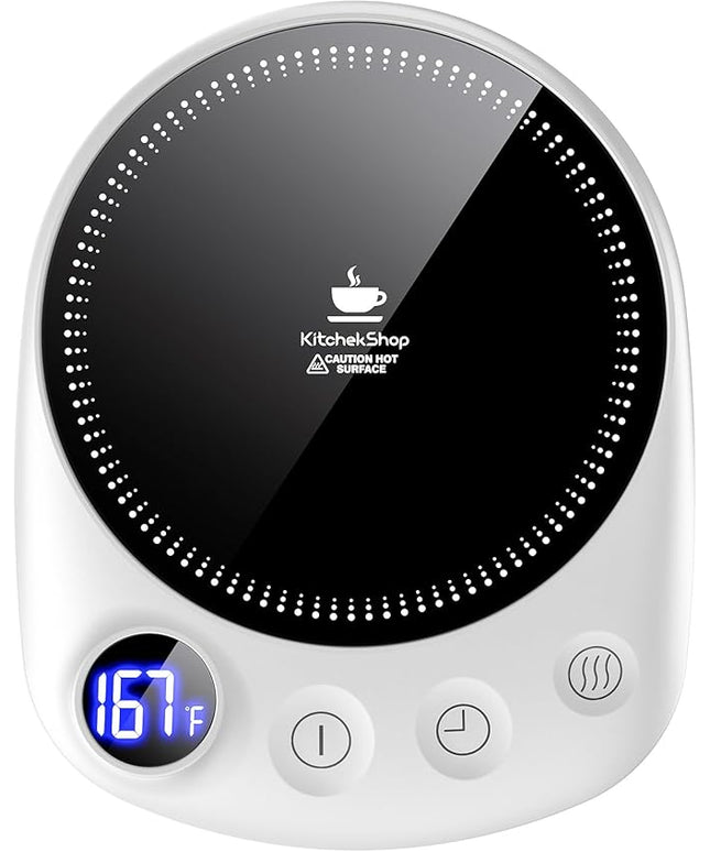KitchekShop Coffee Mug Warmer - Fastest Heating & Highest Temperature, Coffee Cup Warmer for Desk Auto Shut Off, 4 Temp Settings & 1-12H Timer, Smart Electric Beverage Warmer for Coffee Candle (White)