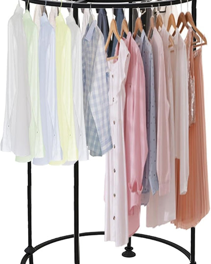 Round Garment Display Retail Rack, Floor-Standing Round Clothes Hanging Rack, Clothing Racks with Topper, Multi-Purpose Clothing Organizer for Boutique Retail Store Laundry Home