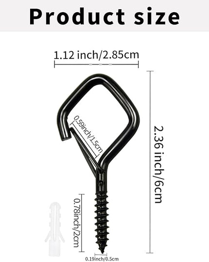 Sexoeie 10PCS Eye Screw Hooks for Hanging Heavy Duty with Safety Buckle.Metal Ceiling Hooks for Hanging Plants,Cup,Wind Chime,Bird Feeders,String Lights at Indoor&Outdoor,2.36 Inches Black