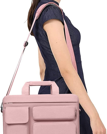 MOSISO Laptop Shoulder Bag 15.6 inch, 15-15.6 inch Computer Bag Compatible with MacBook Pro 16 inch, HP, Dell, Lenovo, Notebook with 2 Raised&1 Flapover&1 Horizontal Pocket&Handle&Belt, Pink