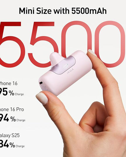 iWALK Portable Charger 5500mAh Next-Gen Small Power Bank 22.5W Fast Charging Battery USB-C Portable Phone Charger for iPhone 17/16/15 17 Plus 17 Pro Max iPad, Samsung Galaxy S25 S24 S23 Android, Pink