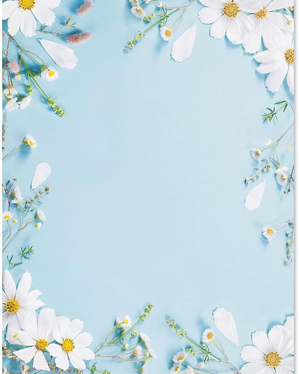 Current Shasta Daisy Floral Letter Paper - Spring Stationery Papers With Decorative Shasta Daisy Border, Printable Holiday, Wedding & Bridal Shower, & Invitation Sheets, Set of 25, 8 1/2" x 11"