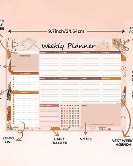Weekly Planner, 52 Pages Undated Daily List Schedule Notebook Time Management Memo Pad for Office, Home Planning & School Scheduling (Pattern-B)