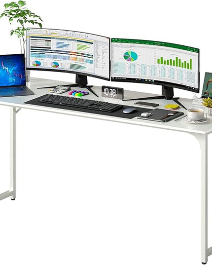 PayLessHere | 63 Inch Computer Desk | White | Office Desk with Metal Frame, Adjustable Feet | Water-Resistant, Scratchproof Surface | Sturdy Writing Table for Home Office or Study | Pack of 1