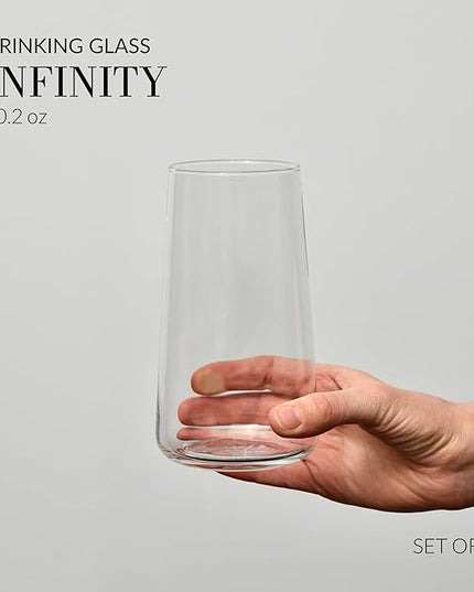 Krosno Water Glasses, Set of 4, Capacity 20 fl oz, Infinity Collection, Thin Highball Glasses,Clear Tall Glass Cups For Water, Juice, Drinks, and Cocktails, Dishwasher Safe, Made in Europe
