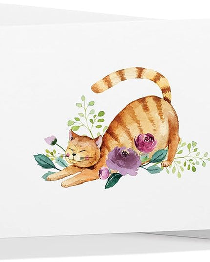Twigs Paper - Assorted Cat Greeting Cards - Stationery Cards with Envelopes - Thank You Card - Blank Note Cards - Greeting Cards for All Occasions - Made in USA (5.5 x 4.25, Set of 12)
