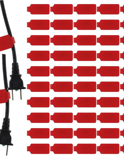 50 Pieces Cord Labels Self-Adhesive Nylon Cable Labels Tags Waterproof Wire Cable Tags or Electronics Office Computers Management and Identification (Red)