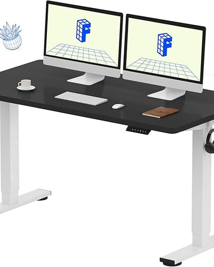 FLEXISPOT EN1 One-Piece Standing Desk with 1-Inch Thick Seamless Desktop, 55"x28" Electric Height Adjustable Desk for Home Office, Multi-Monitor Setups & Easy Assembly, Black