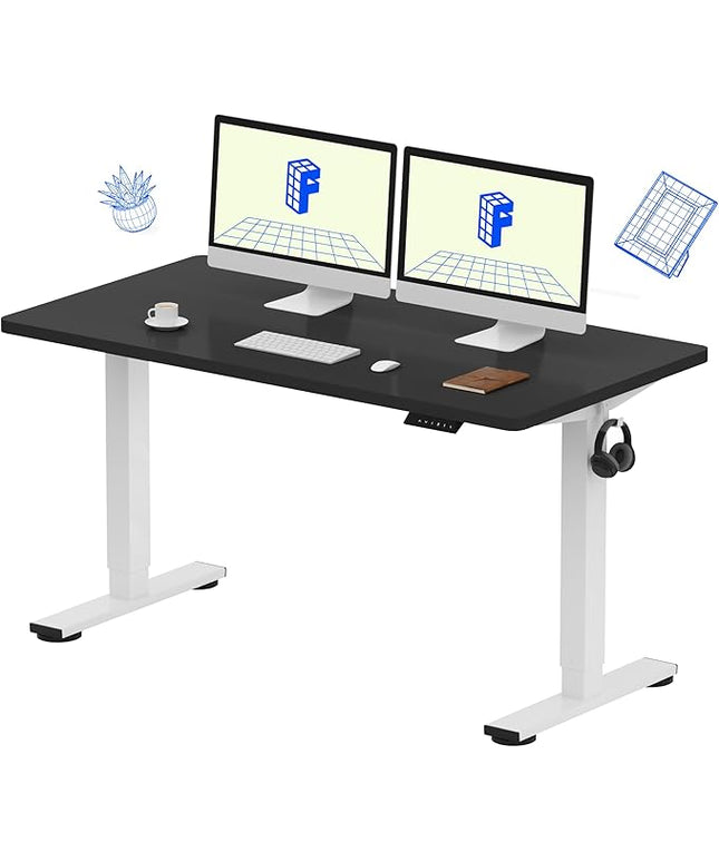 FLEXISPOT EN1 One-Piece Standing Desk with 1-Inch Thick Seamless Desktop, 55"x28" Electric Height Adjustable Desk for Home Office, Multi-Monitor Setups & Easy Assembly, Black