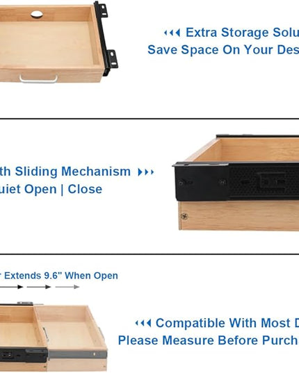 Under Desk Drawer Storage Organizer - Wooden Mounted Sliding Pull-out Drawer, Hidden Desktop Organizer for Office