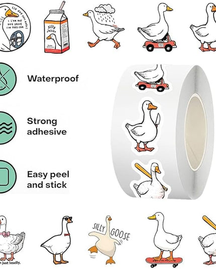 500 Pcs Duck Stickers Roll, 10 Styles Cartoon Cute Duck Stickers for Teens, Waterproof Vinyl Stickers for Journal Scrapbook, Party Favors, Classroom Rewards, Laptop & Water Bottle Deca