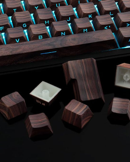 Tsungup Custom Keycaps 75 Percent,PBT Side Print 136 Keys Retro Brown Key caps Wooden Walnut Textures Keycap Set,Shine Through Duy Sub Cherry Profile Keyboard Keycaps