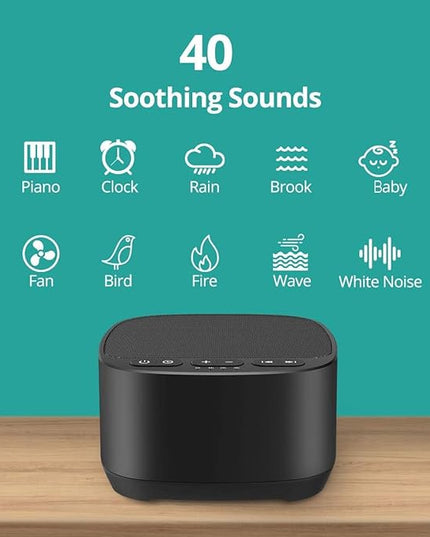 Magicteam Sleep Sound White Noise Machine with 40 Natural Soothing Sounds and Memory Function 32 Levels of Volume Powered by AC or USB and Sleep Timer Sound Therapy for Baby Kids Adults (B-Black)