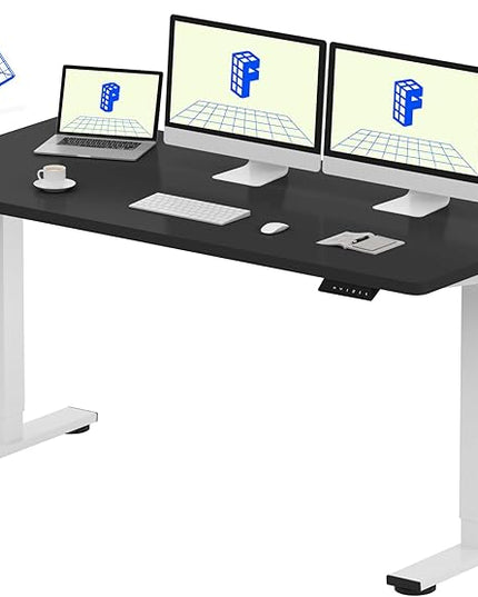 FLEXISPOT EN1 One-Piece Standing Desk with 1-Inch Thick Seamless Desktop, 60"x24" Electric Height Adjustable Desk for Home Office, Multi-Monitor Setups & Easy Assembly, Black