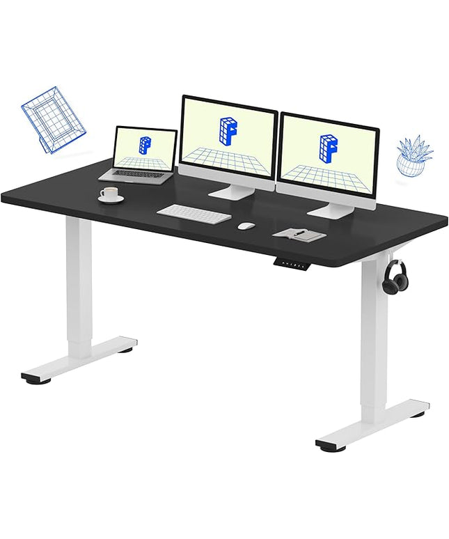 FLEXISPOT EN1 One-Piece Standing Desk with 1-Inch Thick Seamless Desktop, 60"x24" Electric Height Adjustable Desk for Home Office, Multi-Monitor Setups & Easy Assembly, Black