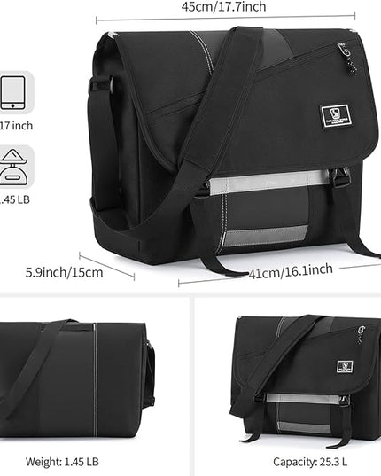 OIWAS Messenger Bag for Women, 17 Inch Laptop Crossbody Bags Men Casual Satchel Shoulder Bag College Travel Office Briefcase (Black, 17 inch)