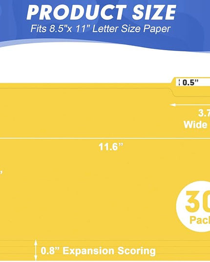 File Folder, HERKKA 30 Pack 1/3 Cut Tab File Folders, File Folders Great for Organizing and Filing, Letter Size, Yellow