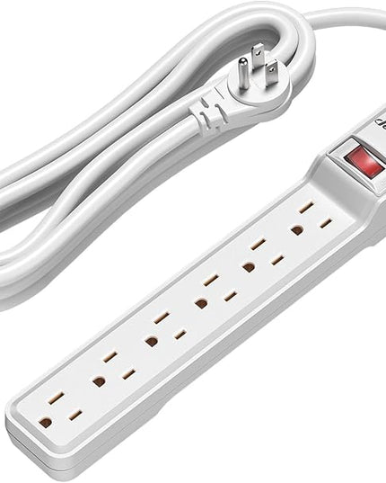 DEWENWILS 6-Outlet Power Strip Surge Protector, 15FT Long Extension Cord, Low Profile Flat Plug, 15 Amp Circuit Breaker, 500 Joules, Wall Mount, White, UL Listed