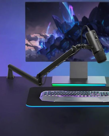 Boom Arm Mic Stand, Microphone Stand with Desk Mount Clamp Adjustable Boom Arm Streaming Accessories for Live Streaming Gaming