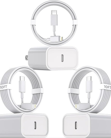 10Foot Fast iPhone Charging Cable,3-Pack Super Fast i Phone Charger USB C Charging Block Wall Charger PD Adapter with 10FT Type C to Lightning Cable Cord for iPhone 14/13/12/11ProMax/XS Max/XS/XR/8/SE