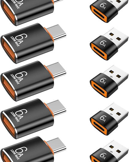 10-Pack 10Gbps/120W USB C to USB Adapter & C Male to 3.1 Female Charger,Compatible with MacBook Pro/Air, iPhone 16 15 Pro Max/15 Plus/14 13 12 Samsung Galaxy S24/S23/S22/S21