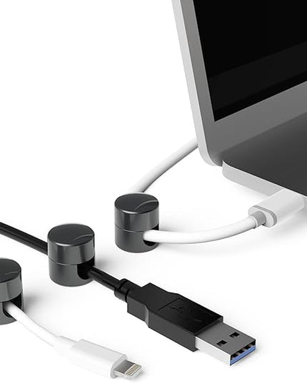 Cable Anchors for Desk Organization Gun Metal | Premium Aluminum Cord Organizers | Charger + Cable Management Clips for Home & Office | Stylish, Sturdy, & Functional | (3 Pack)