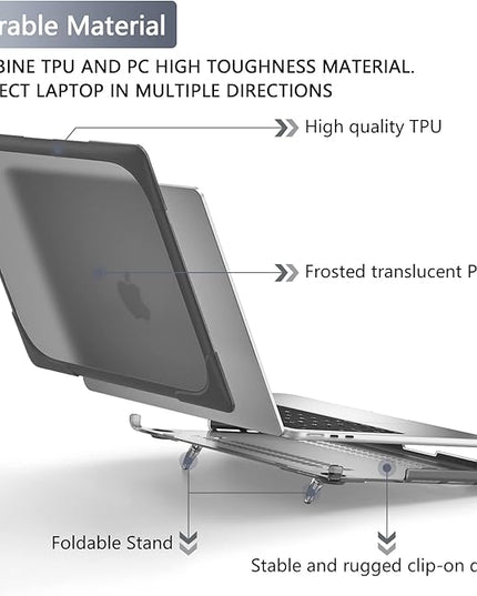 Batianda Heavy Duty Case for New MacBook Air 13.6 inch Case 2025 M4 Chip 2024 2022 Release, Ergonomic Foldable Kickstand (Holds 20lbs) Matte Translucent Protective Cover with Keyboard Skin, Gray