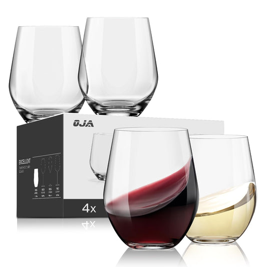 OJA Wine Glasses Set, Crystal Stemless Red Wine Glass, Set of 4, 15 oz