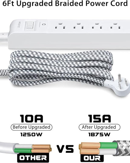 2 Pack Power Strip Surge Protector - 5 Widely Spaced Outlets 3 USB Charging Ports, 1875W/15A with 5Ft Braided Extension Cord, Flat Plug, Overload Surge Protection, Wall Mount for Home Office,White