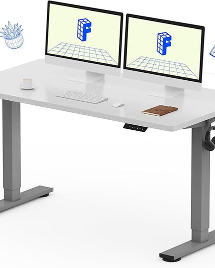 FLEXISPOT EN1 One-Piece Standing Desk with 1-Inch Thick Desktop, 55"x28" Electric Height Adjustable Desk for Home Office & Multi-Device Workstations, White(Silver Frame)