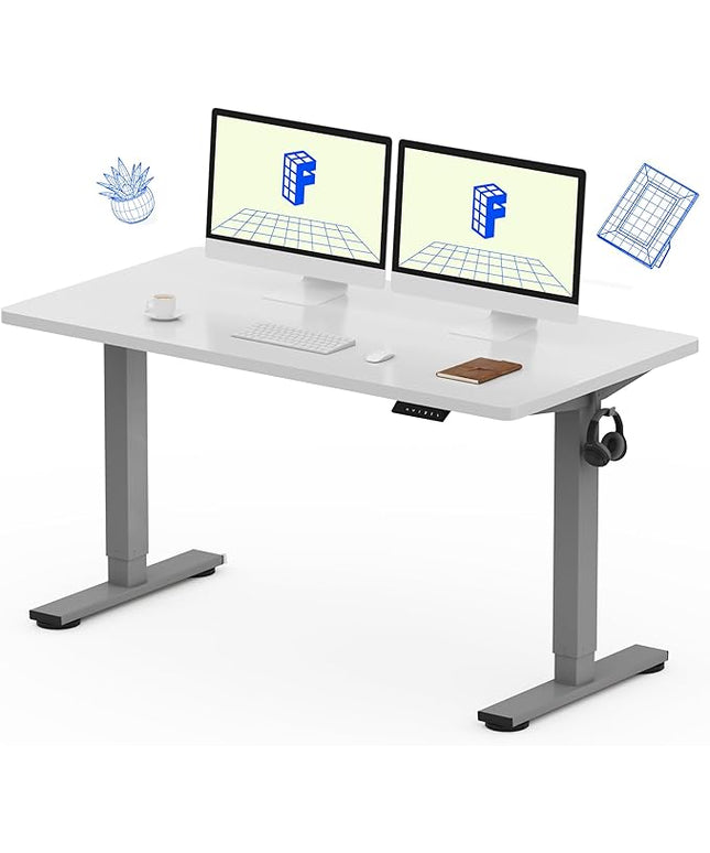FLEXISPOT EN1 One-Piece Standing Desk, 55 x 28 Inches Stand Up Desk Workstation with Seamless Desktop Board (Silver Frame + 55 inches White Top, 2 Packages)