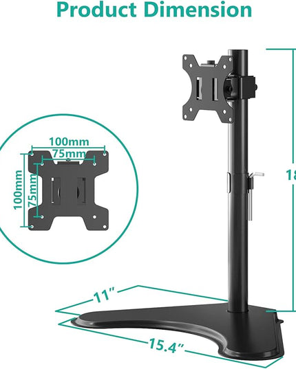 WALI Single Monitor Stand for 13-32 Inch Computer Screens, Freestanding Single Monitors Arm Desk Mount, Universal VESA Monitor Mount 75x75/100x100mm, Adjustable Height and Angle, (MF001), Black