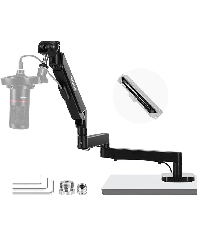Neewer Low Profile Mic Arm Desk Mount, 360° Swivel Boom Arm with Pneumatic Damping Adjustable, Cable Management, Compatible with Shure MV7 SM7B Blue Yeti Gaming Streaming Podcast Microphone, MS002