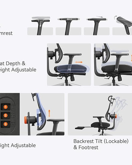 Newtral Ergonomic Office Chair-Home Office Desk Chair with Footrest, Auto-Following Backrest & Headrest, 4D Armrests, 96°-136° Recline