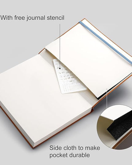 AHGXG Bullet Dotted Journal - Large A4 Notebook Dotted, 8.5''×11'', 320 Pages Dot Grid Notebook, 100gsm Thick Paper, Leather Softcover, with Journal Stencils, Inner Pocket - GrayBlue
